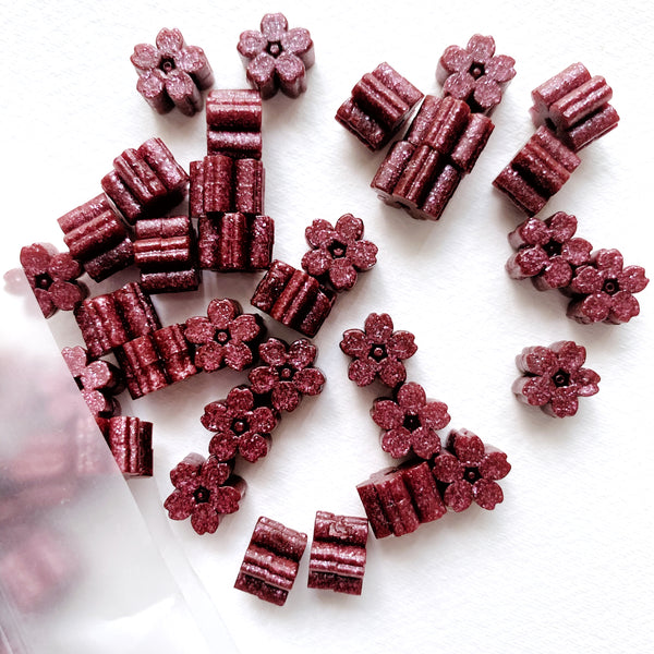 Glitter Floral Wax Seal Beads - Red Wine