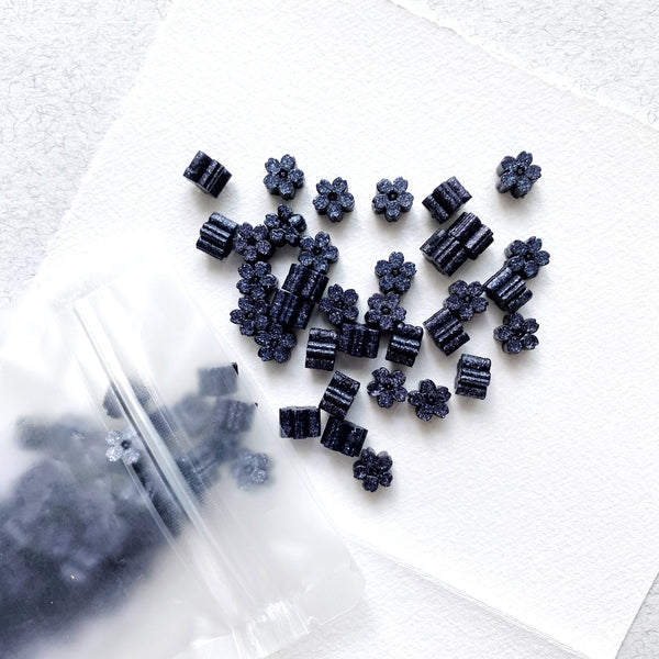 Glitter Sakura Wax Seal Beads - Midnight Blue