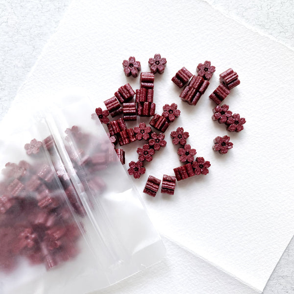 Glitter Floral Wax Seal Beads - Red Wine