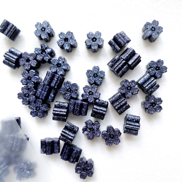 Glitter Sakura Wax Seal Beads - Midnight Blue